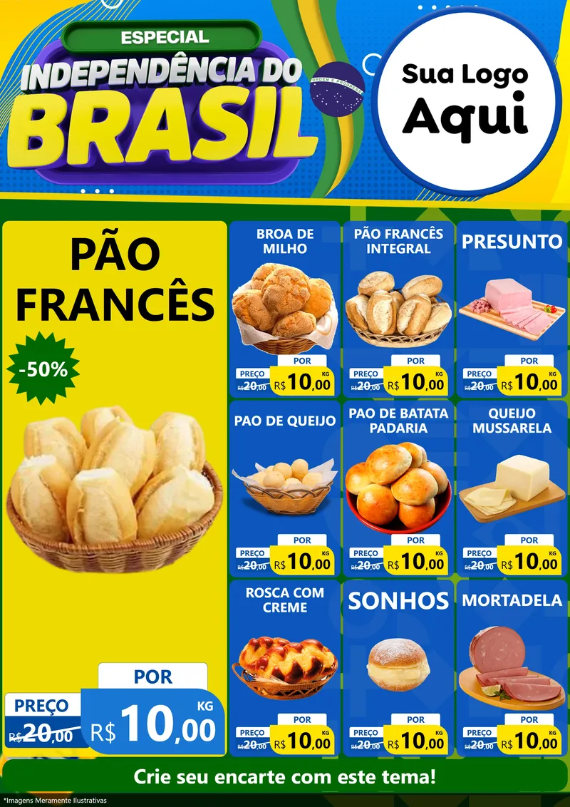 Modelo de Encarte para Encarte A4 Vertical com o tema Especial Independência do Brasil para Padaria