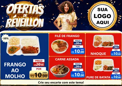 Modelo de Encarte para Encarte A4 Horizontal com o tema Ofertas de Réveillon para Restaurante