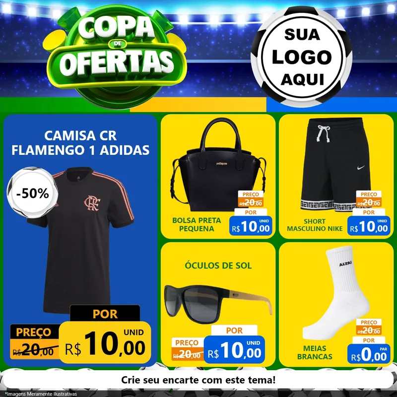 Modelo de Rede Social para Feed Facebook com o tema Copa de Ofertas para Roupas e acessórios