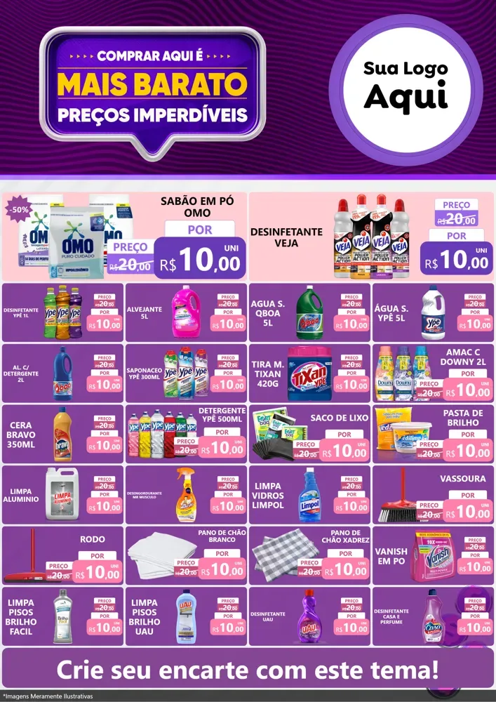 Modelo de Encarte para Encarte A4 Vertical com o tema Mais Barato para Produtos de Limpeza