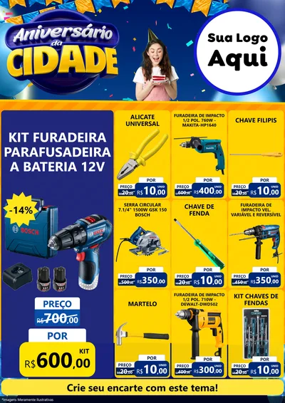 Modelo de Encarte para Encarte A4 Vertical com o tema Aniversário da Cidade para Maquinas e Ferramentas