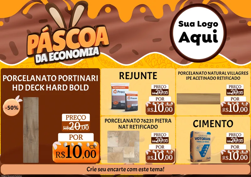 Modelo de Encarte para Encarte A4 Horizontal com o tema Páscoa da Economia para Pisos e revestimentos