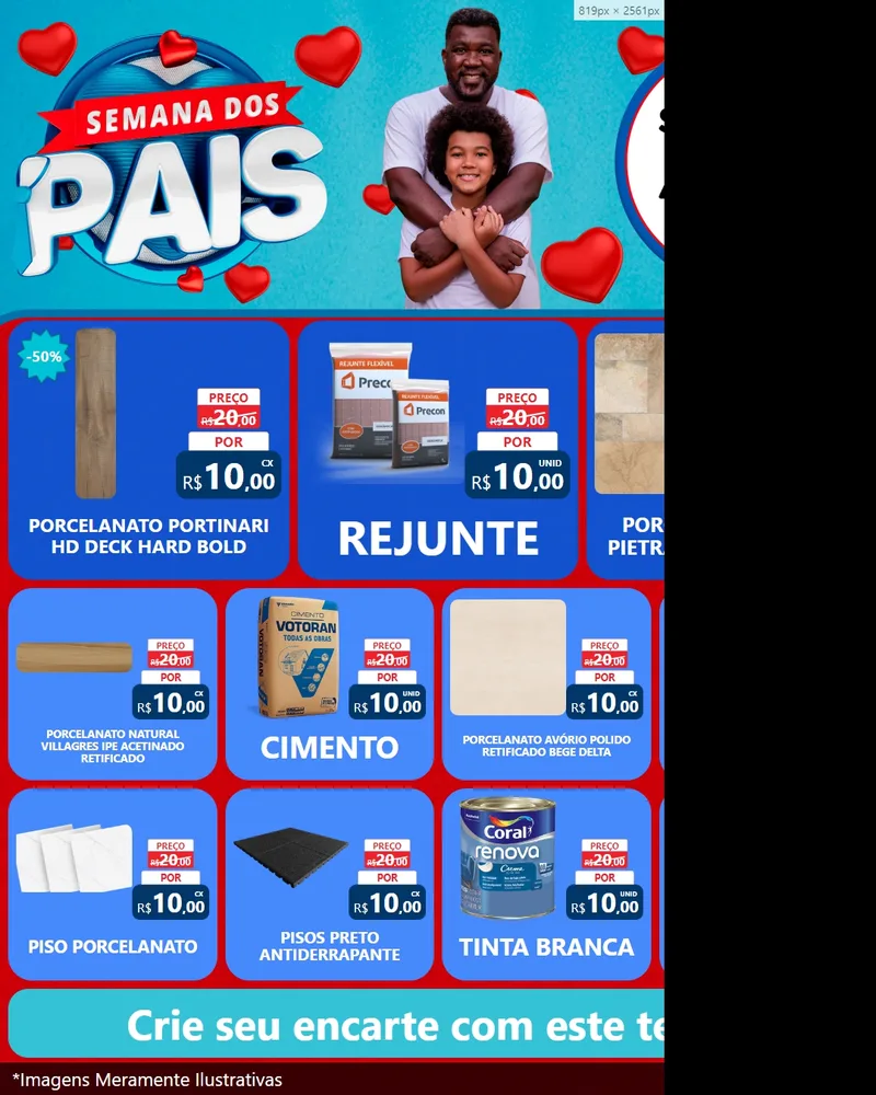 Modelo de Rede Social para Feed Instagram com o tema Semana Dos Pais para Pisos e revestimentos