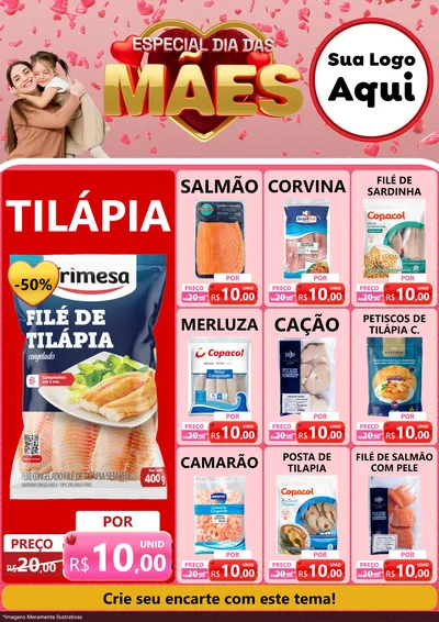Modelo de Encarte para Encarte A4 Vertical com o tema Especial Dia Das Mães para Peixaria