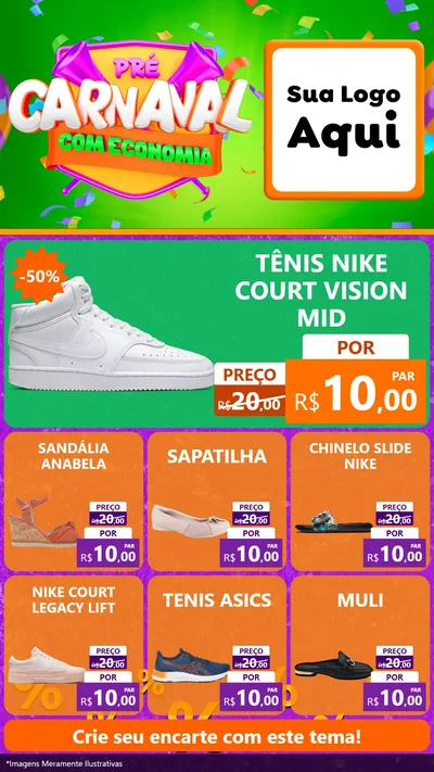 Modelo de Rede Social para Stories com o tema Pré-Carnaval Com Economia para Calçados