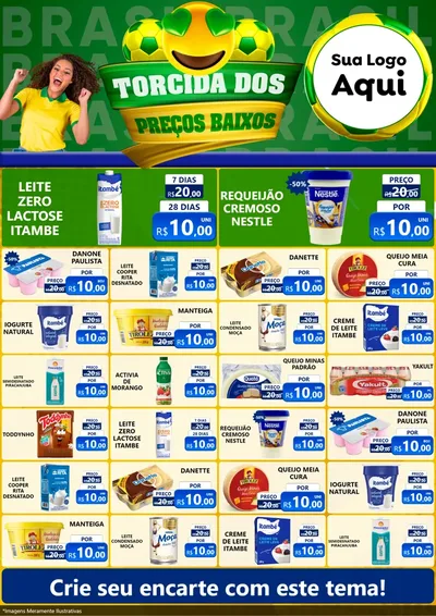 Modelo de Encarte para Encarte A4 Vertical com o tema Torcida dos Preços Baixos - Copa para Frios e Laticínios