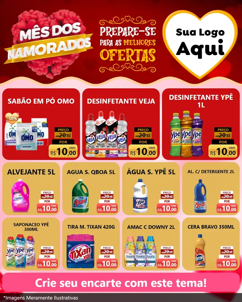 Modelo de Rede Social para Feed Instagram com o tema Mês dos Namorados para Produtos de Limpeza