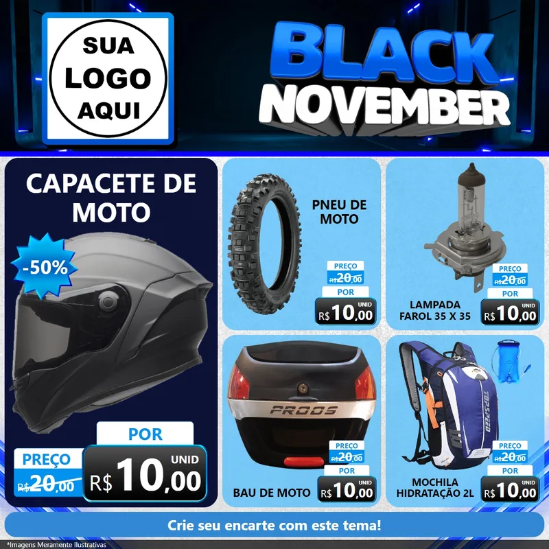Modelo de Rede Social para Feed Facebook com o tema Black November para Moto peças