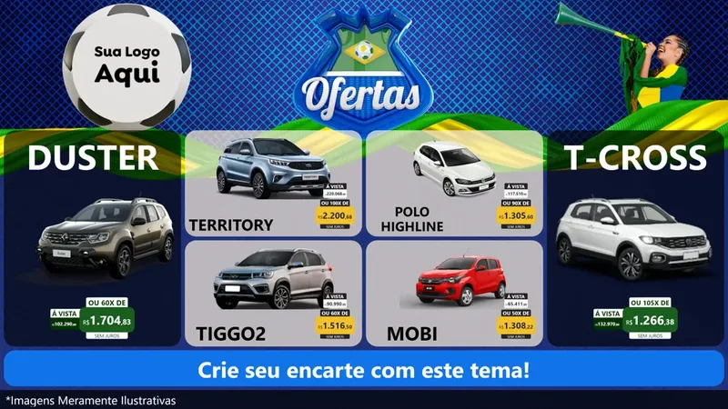 Modelo de TV para TV Horizontal com o tema Ofertas (Futebol) para Concessionaria de Carros
