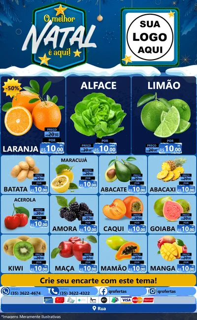 Modelo de Encarte para Encarte Grande com o tema O Melhor Natal É Aqui! para Hortifrúti