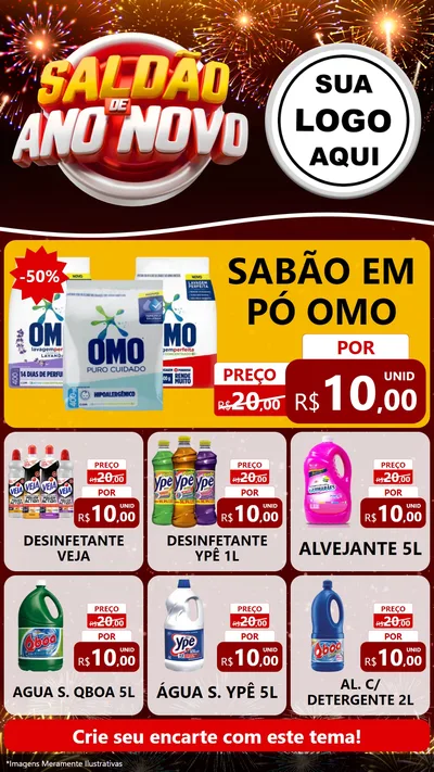 Modelo de Rede Social para Stories com o tema Saldão de Ano Novo para Produtos de Limpeza