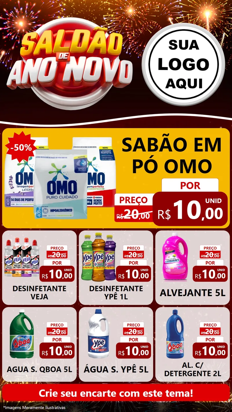 Modelo de Rede Social para Stories com o tema Saldão de Ano Novo para Produtos de Limpeza