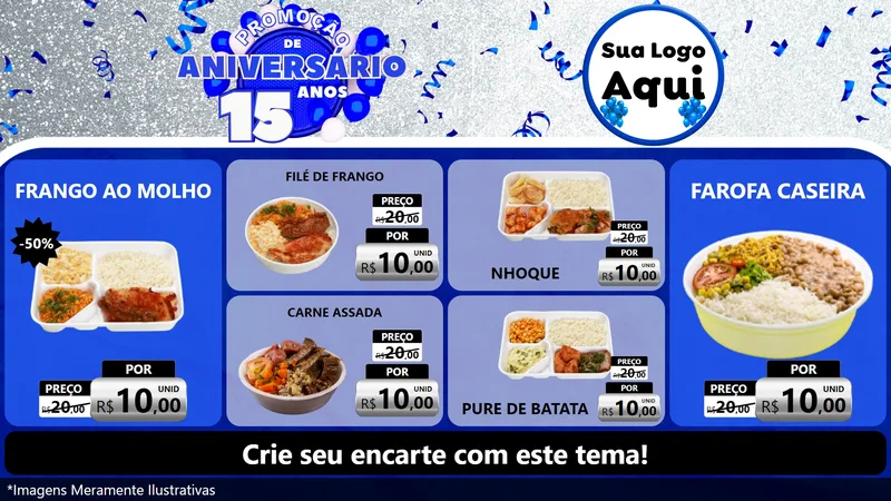 Modelo de TV para TV Horizontal com o tema Promoção de Aniversário - 15 Anos para Restaurante