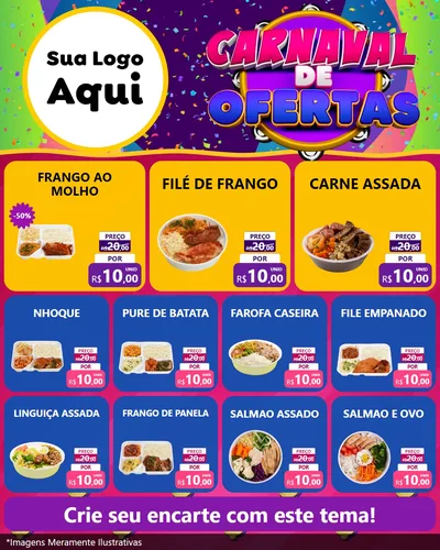 Modelo de Rede Social para Feed Instagram com o tema Carnaval de Ofertas para Restaurante
