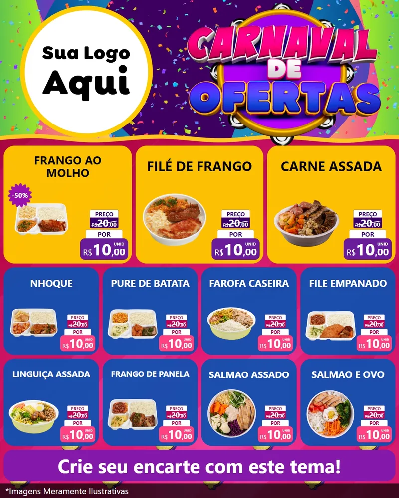Modelo de Rede Social para Feed Instagram com o tema Carnaval de Ofertas para Restaurante