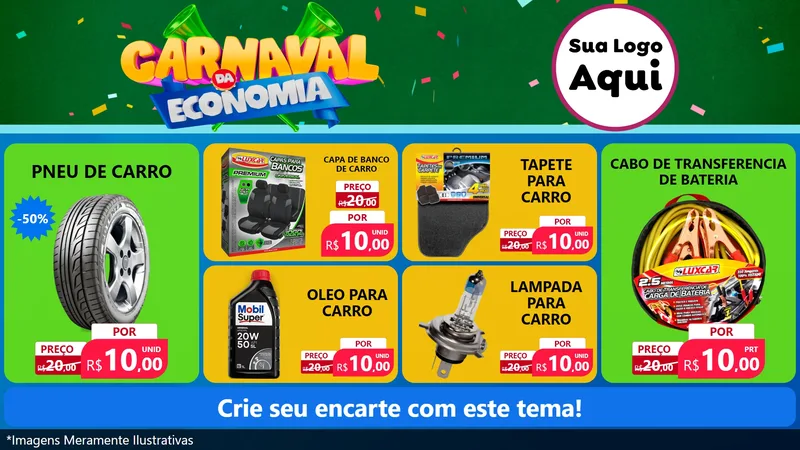 Modelo de TV para TV Horizontal com o tema Carnaval da Economia para Auto peças