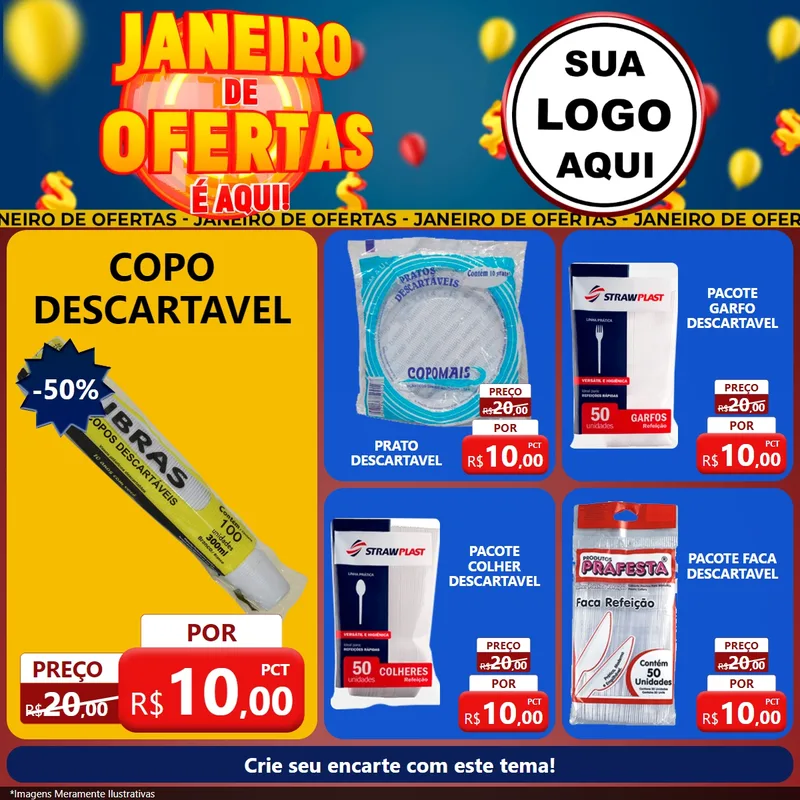 Modelo de Rede Social para Feed Facebook com o tema Janeiro de Ofertas É Aqui! para Embalagens