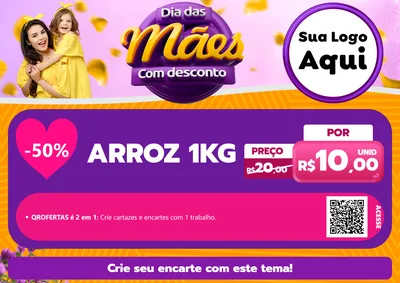 Modelo de Cartaz para Cartaz A4 Horizontal com o tema Dia das Mães com Desconto para Supermercado