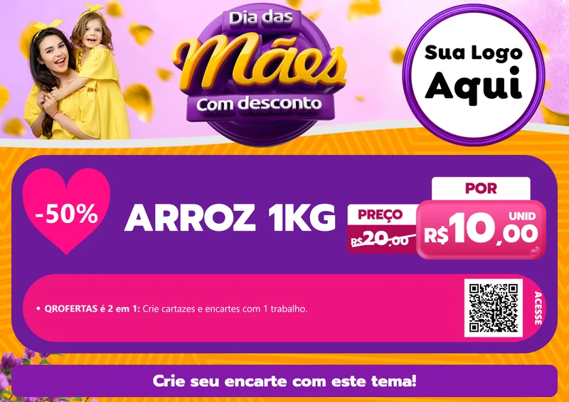 Modelo de Cartaz para Cartaz A4 Horizontal com o tema Dia das Mães com Desconto para Supermercado