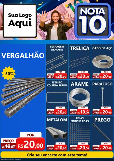 Modelo de Encarte para Encarte A4 Vertical com o tema Nota 10 para Ferragens