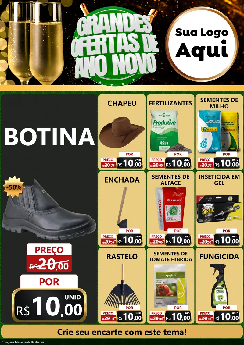 Modelo de Encarte para Encarte A4 Vertical com o tema Grandes Ofertas de Ano Novo para Agropecuária