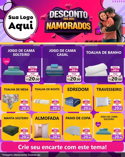 Modelo de Rede Social para Feed Instagram com o tema Desconto Dia dos Namorados para Cama, Mesa e Banho