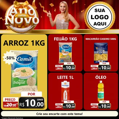Modelo de Rede Social para Feed Facebook com o tema Super Ano Novo para Supermercado