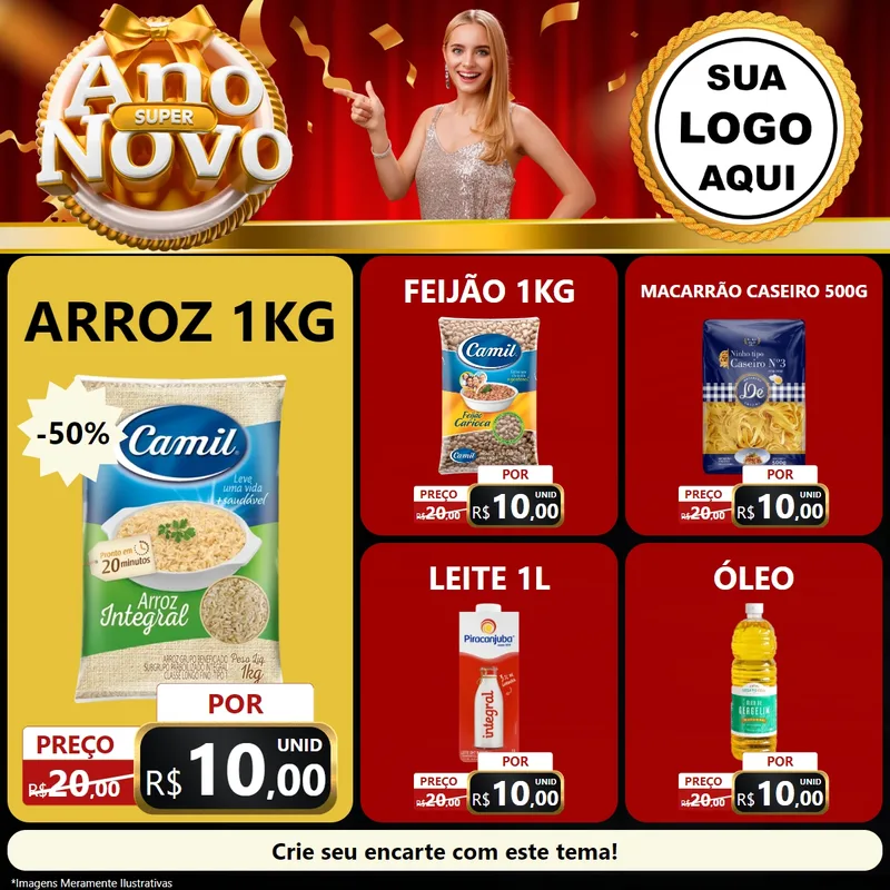 Modelo de Rede Social para Feed Facebook com o tema Super Ano Novo para Supermercado