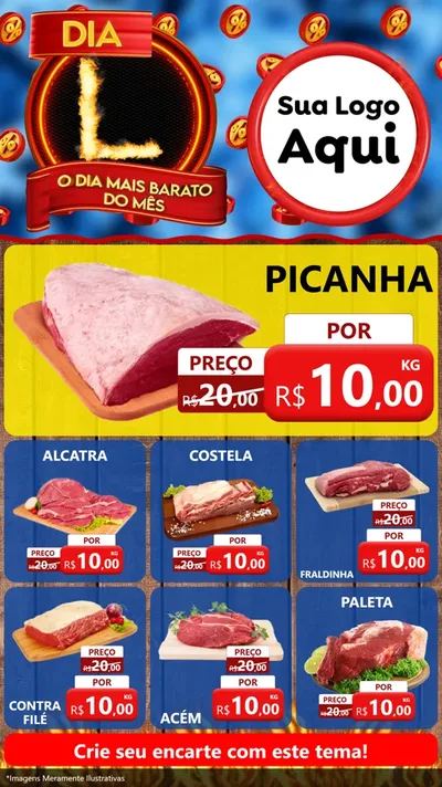 Modelo de Rede Social para Stories com o tema Dia L - O Dia Mais Barato Do Mês para Açougue