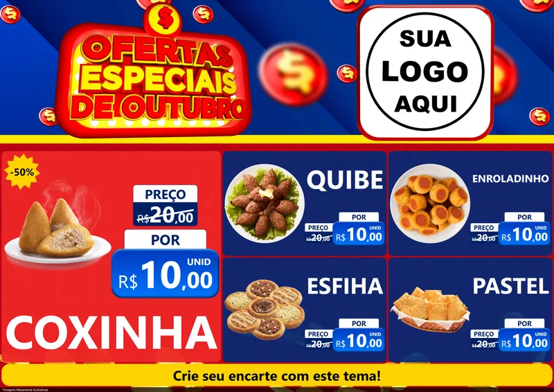 Modelo de Encarte para Encarte A4 Horizontal com o tema Ofertas Especiais de Outubro para Salgadaria