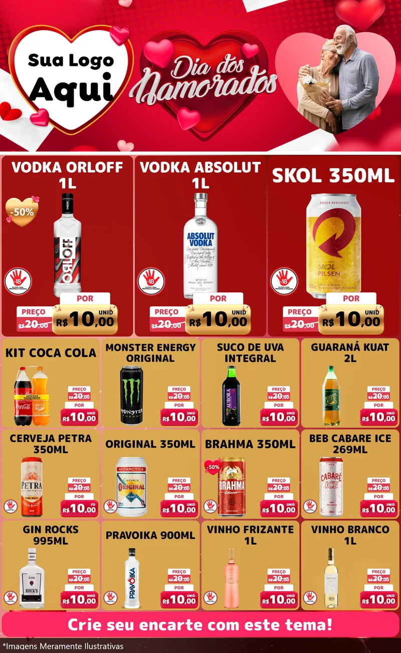 Modelo de Encarte para Encarte Grande com o tema Dia Dos Namorados para Distribuidora de bebidas