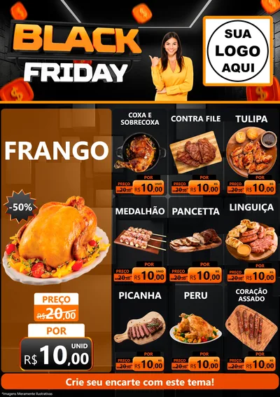 Modelo de Encarte para Encarte A4 Vertical com o tema Black Friday para Assados