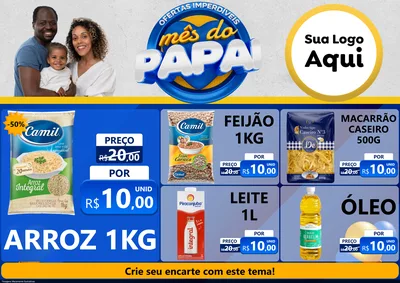 Modelo de Encarte para Encarte A4 Horizontal com o tema Ofertas Imperdíveis Mês Do Papai para Supermercado