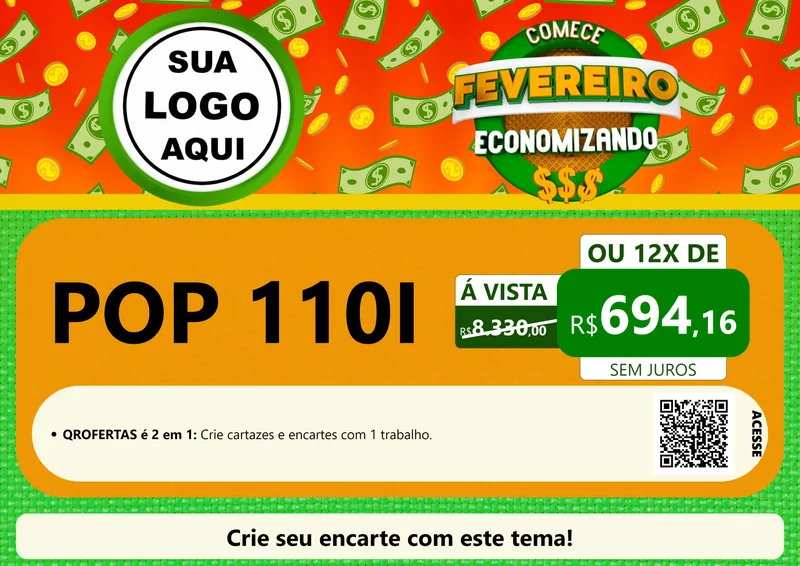 Modelo de Cartaz para Cartaz A4 Horizontal com o tema Comece Fevereiro Economizando para Concessionaria de Motos