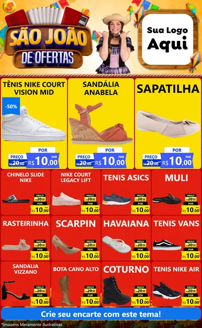 Modelo de Encarte para Encarte Grande com o tema São João de Ofertas para Calçados
