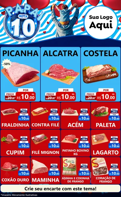 Modelo de Encarte para Encarte Grande com o tema Papai Nota 10 para Açougue