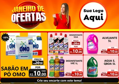 Modelo de Encarte para Encarte A4 Horizontal com o tema Janeiro de Ofertas para Produtos de Limpeza