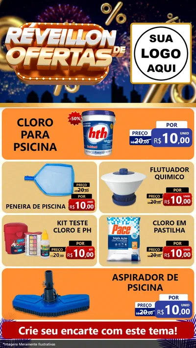 Modelo de TV para TV Vertical com o tema Réveillon de Ofertas para Produtos para Piscina