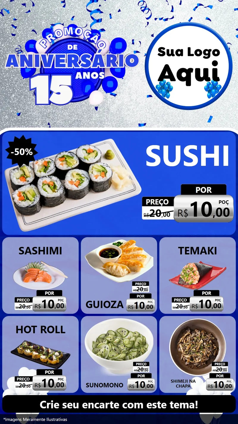 Modelo de Rede Social para Stories com o tema Promoção de Aniversário - 15 Anos para Comida japonesa