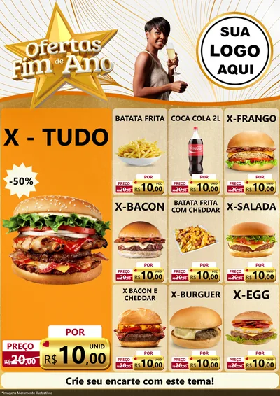 Modelo de Encarte para Encarte A4 Vertical com o tema Ofertas Fim de Ano para Hamburgueria