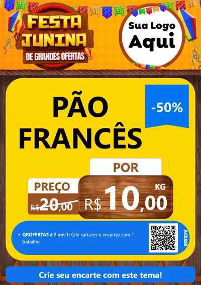 Modelo de Cartaz para Cartaz A4 Vertical com o tema Festa Junina de Grandes Ofertas para Padaria