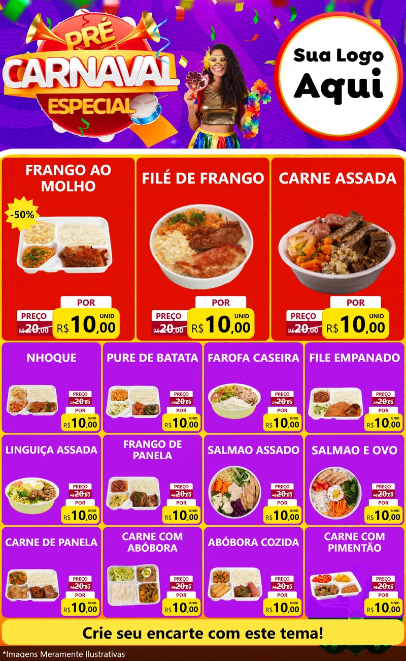 Modelo de Encarte para Encarte Grande com o tema Pré-Carnaval Especial para Restaurante