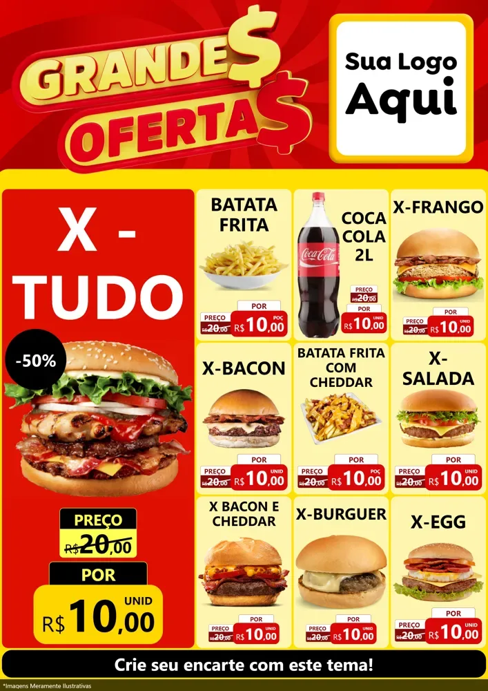 Modelo de Encarte para Encarte A4 Vertical com o tema Grandes Ofertas para Hamburgueria