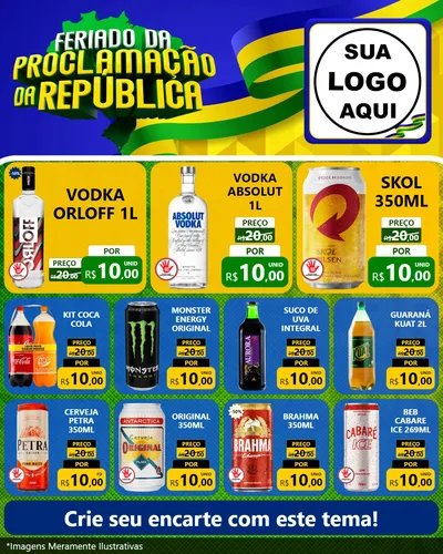 Modelo de Rede Social para Feed Instagram com o tema Feriado da Proclamação da República para Distribuidora de bebidas