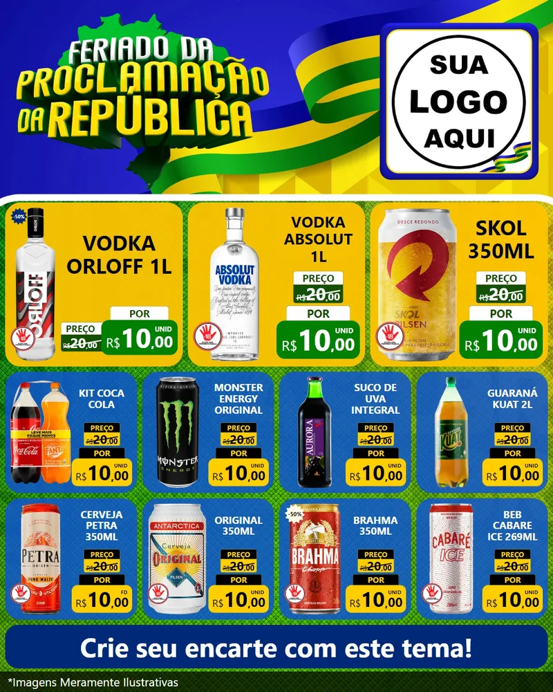 Modelo de Rede Social para Feed Instagram com o tema Feriado da Proclamação da República para Distribuidora de bebidas