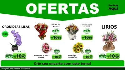 Modelo de TV para TV Horizontal com o tema Ofertas Verde Cartaz para Floricultura e jardim