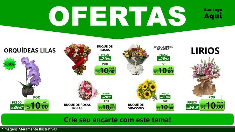 Modelo de TV para TV Horizontal com o tema Ofertas Verde Cartaz para Floricultura e jardim
