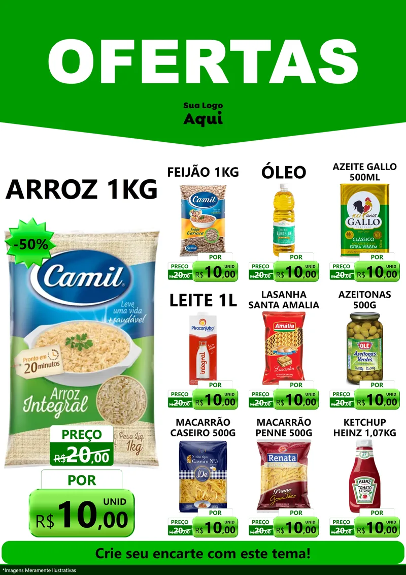 Modelo de Encarte para Encarte A4 Vertical com o tema Ofertas Verde Cartaz para Supermercado