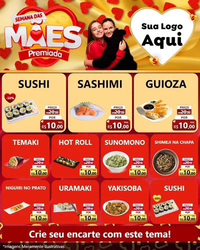 Modelo de Rede Social para Feed Instagram com o tema Semana das Mães Premiada para Comida japonesa