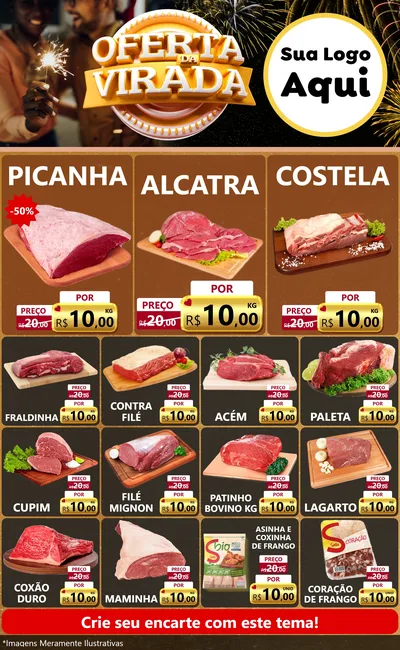 Modelo de Encarte para Encarte Grande com o tema Oferta da Virada para Açougue